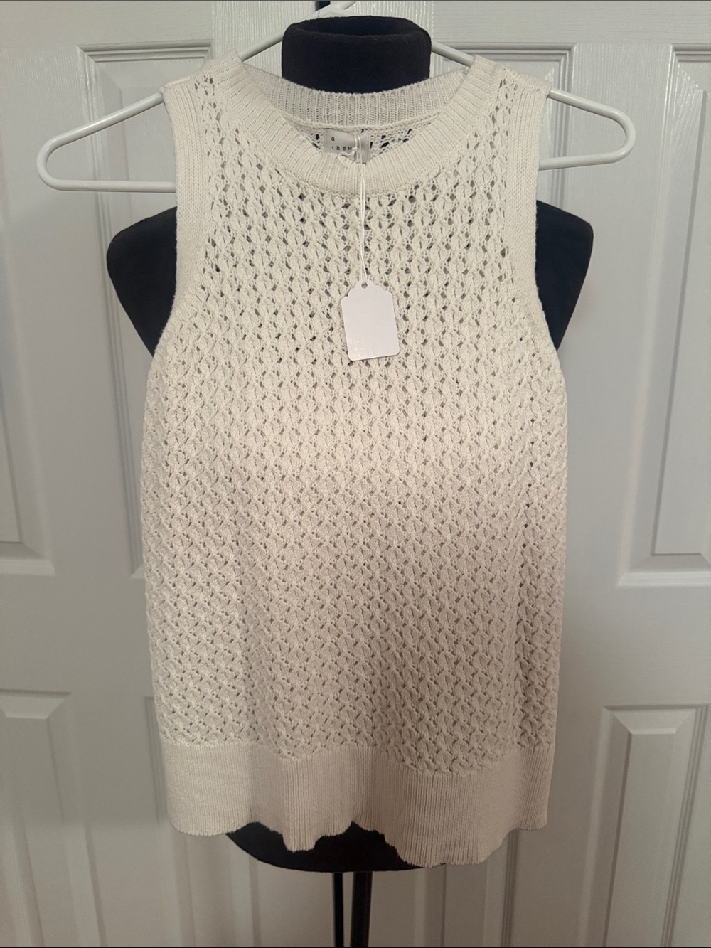Sleeveless Cream Pointelle Knit Tank Top